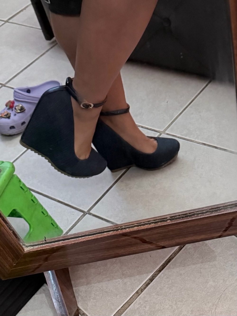 Blue  Wedge Ankle-Strap Heels - Women's Shoes